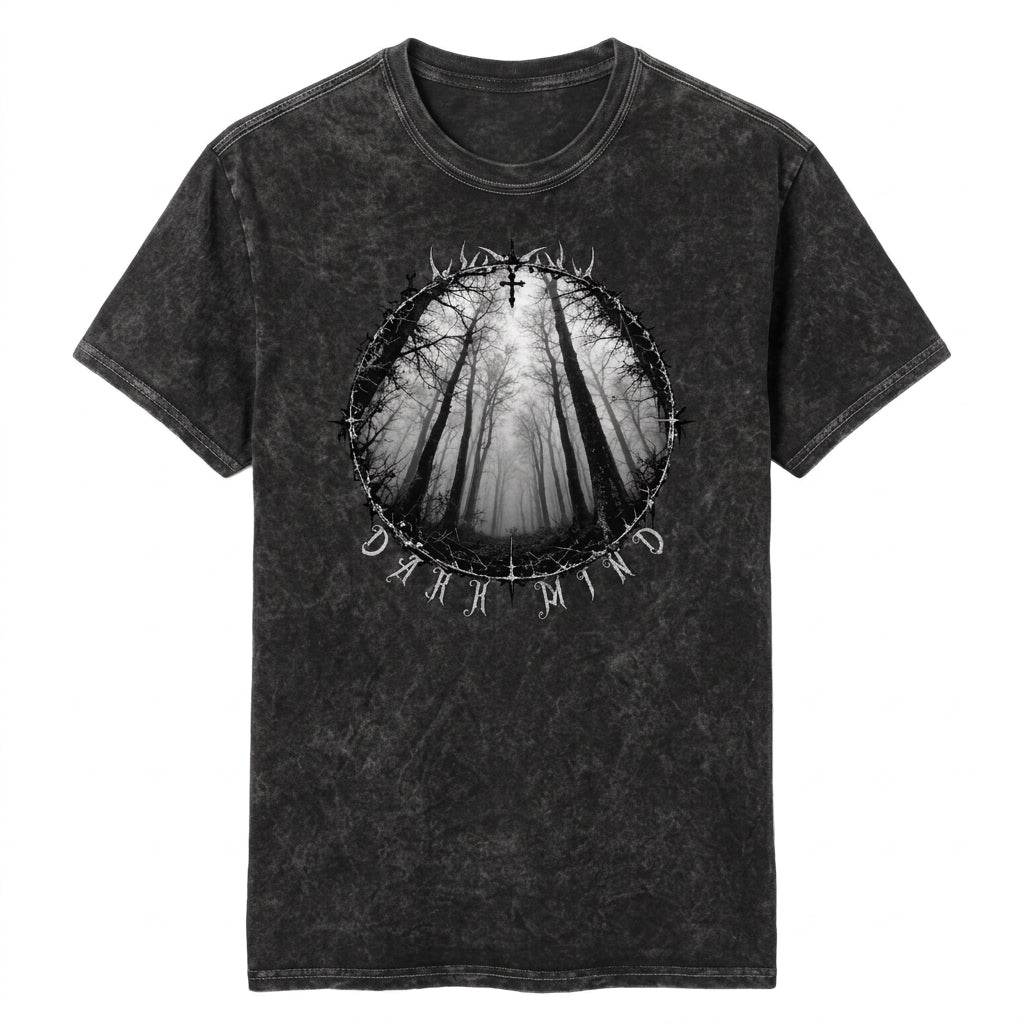 Gothic T-Shirt Unisex im Washed-Look – DARK MIND NIGHT FOREST | 100 % Baumwolle