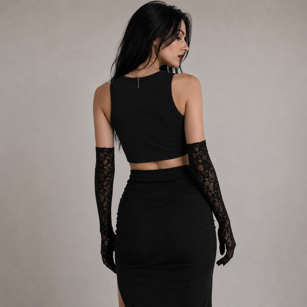 Gotisches Crop-Top Kreuz Sacral | Gotisches ärmelloses Crop-Top | Dark Essential