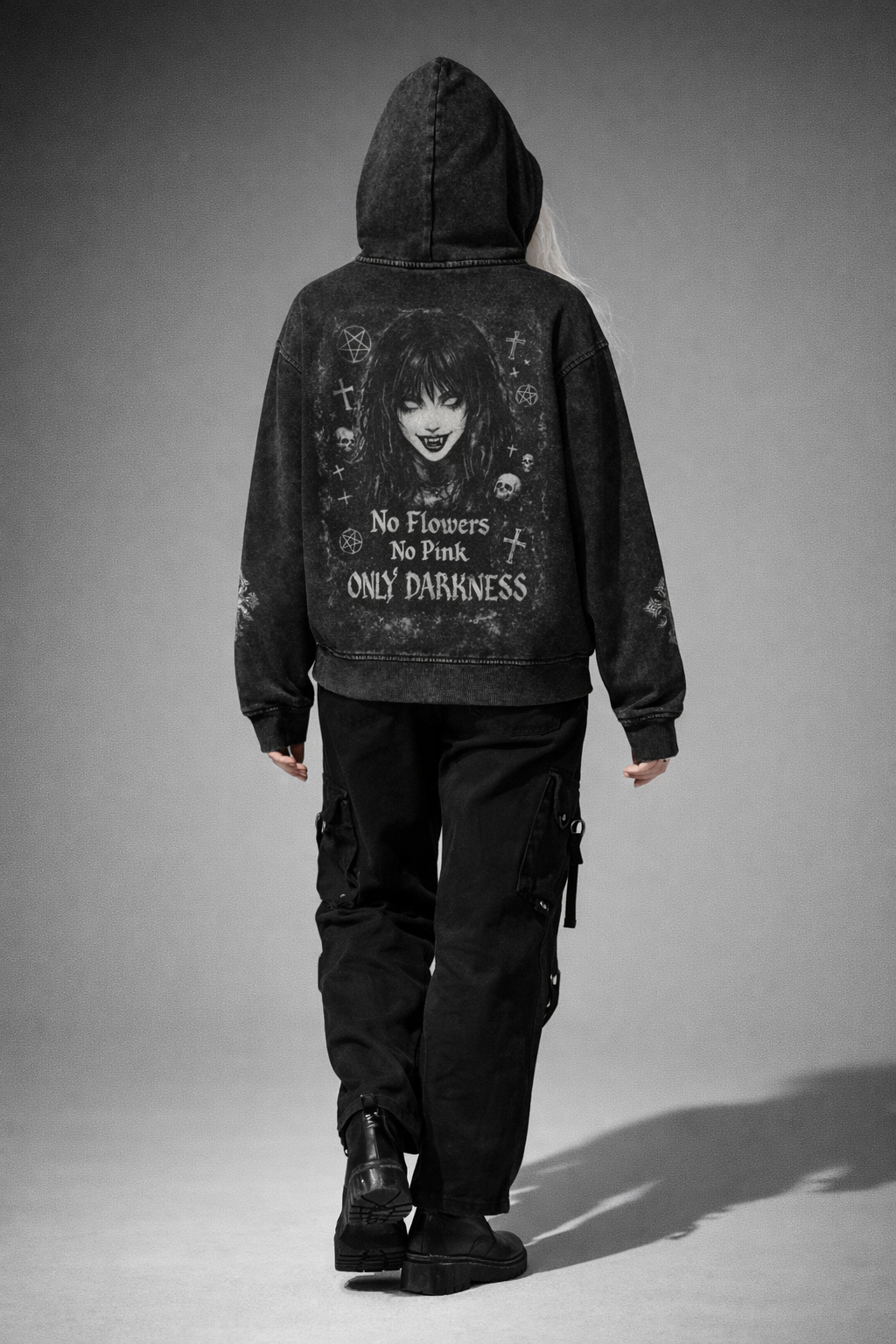 Gothic-Kapuzenpullover mit Reißverschluss | Y2K Goth ONLY DARKNESS 440 g/m² 100 % Baumwolle