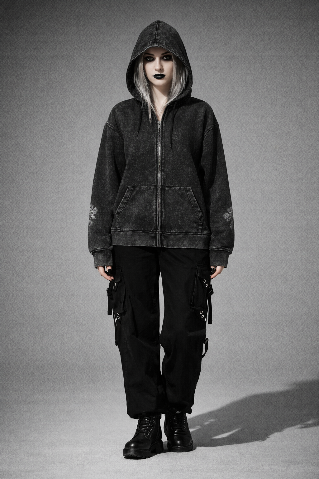 Gothic-Kapuzenpullover mit Reißverschluss | Y2K Goth ONLY DARKNESS 440 g/m² 100 % Baumwolle