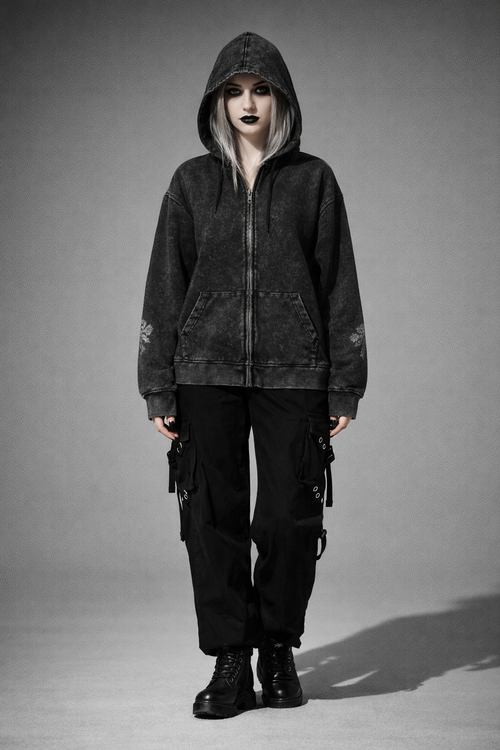Gothic-Kapuzenpullover mit Reißverschluss | Y2K Goth ONLY DARKNESS 440 g/m² 100 % Baumwolle