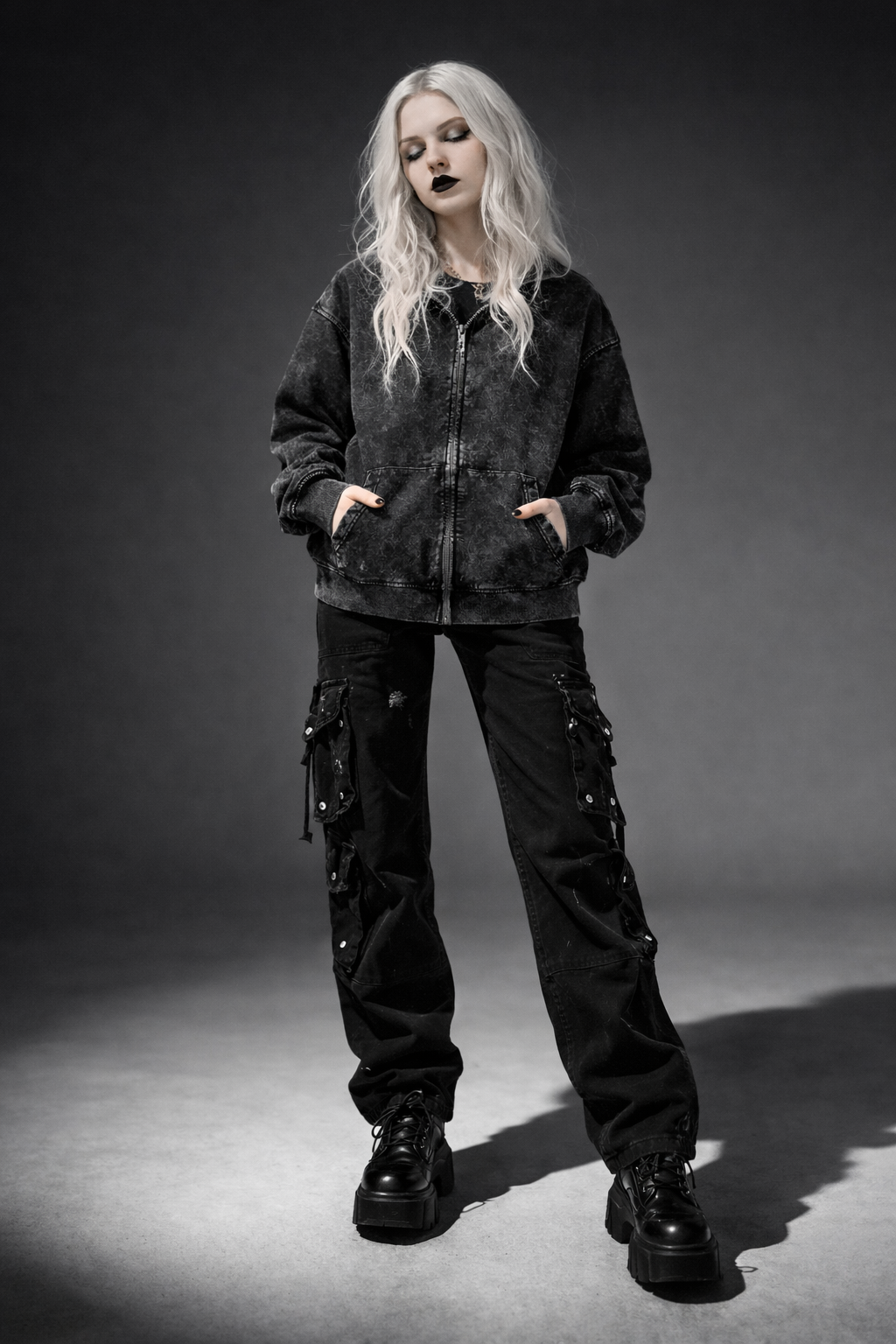Gothic-Kapuzenpullover mit Reißverschluss | Y2K Goth ONLY DARKNESS 440 g/m² 100 % Baumwolle