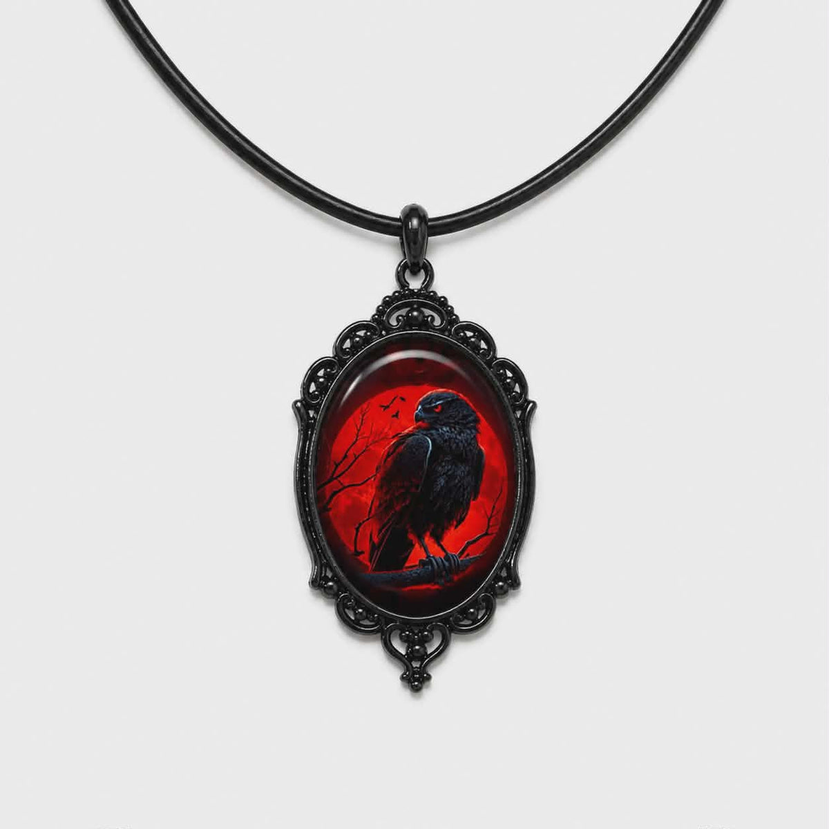 Gotische Halskette Blutiger Rabe | Blood Moon Raven Necklace | Dunkler Gothic-Anhänger