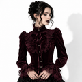 Gotische elegante Damenbluse in Bordeaux | Romantische Gothic-Samtbluse