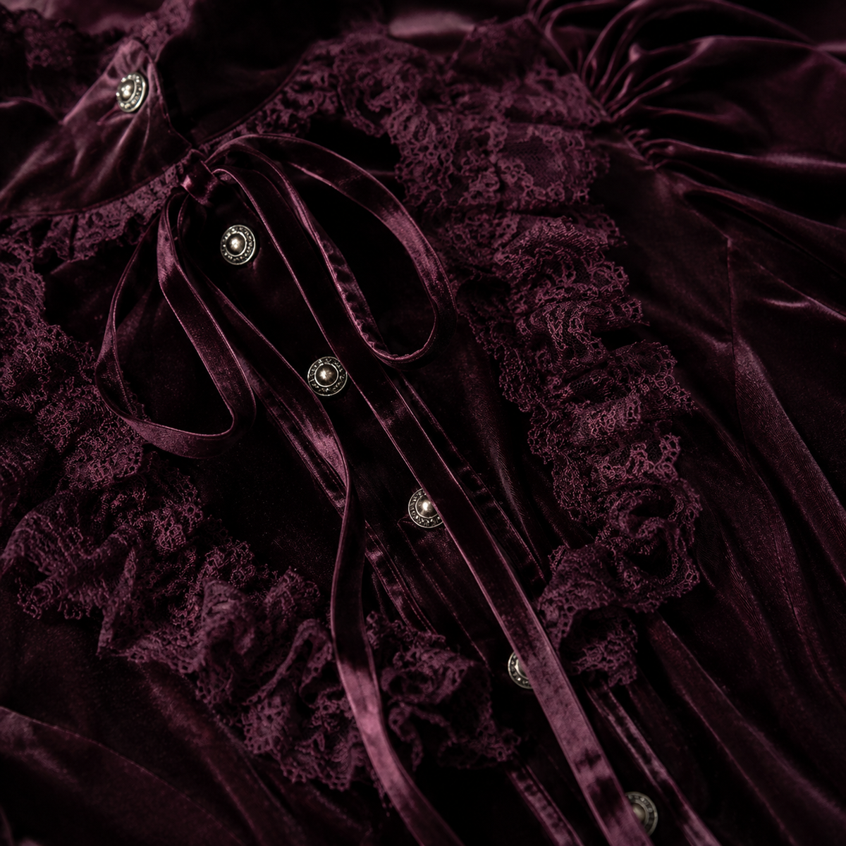 Gotische elegante Damenbluse in Bordeaux | Romantische Gothic-Samtbluse