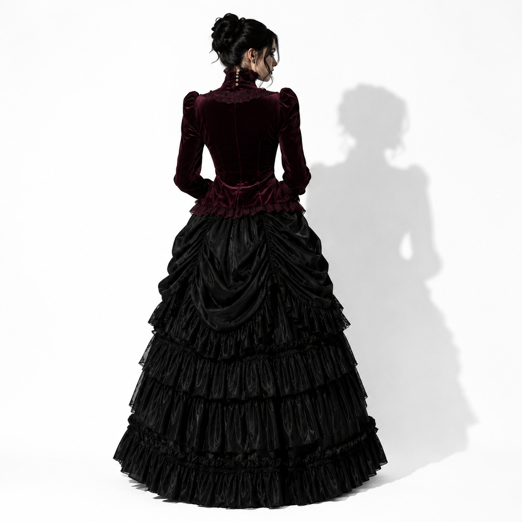 Gotische elegante Damenbluse in Bordeaux | Romantische Gothic-Samtbluse