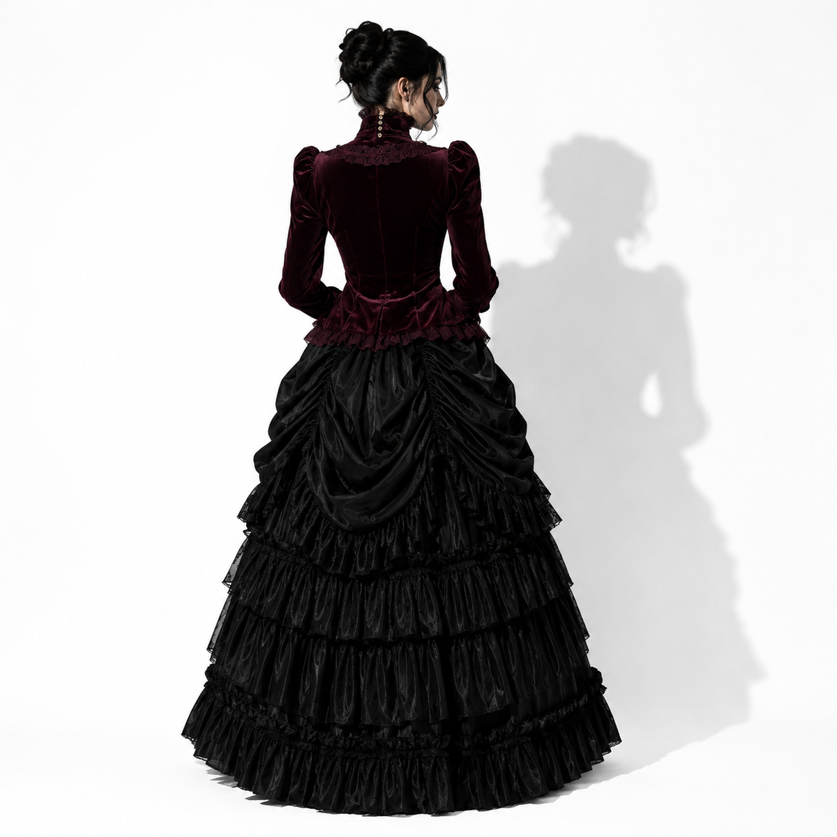 Gotische elegante Damenbluse in Bordeaux | Romantische Gothic-Samtbluse