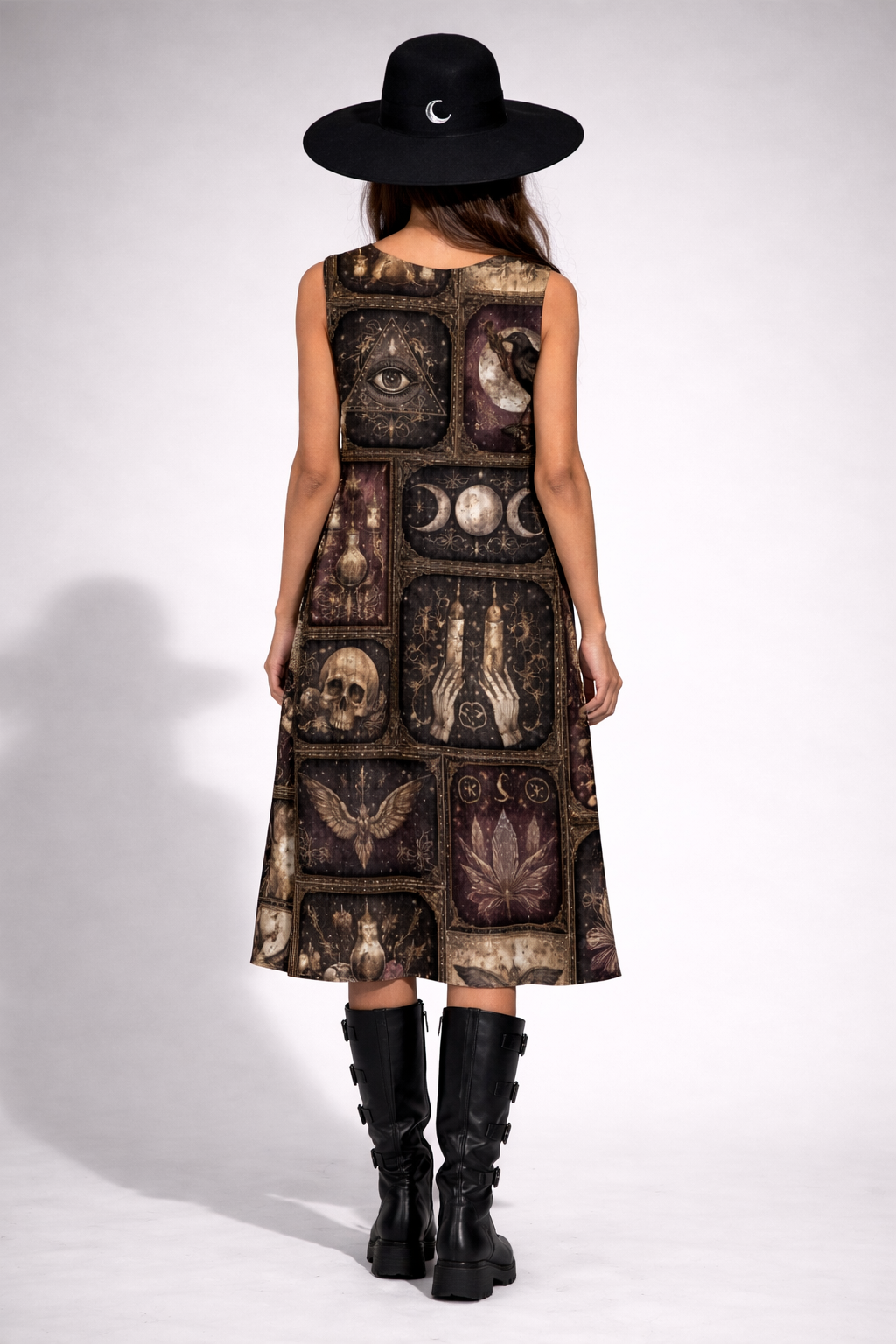 Okkultistisches Damen-Gothic-Kleid | Occult Magic Boho Patchwork 100% Baumwolle