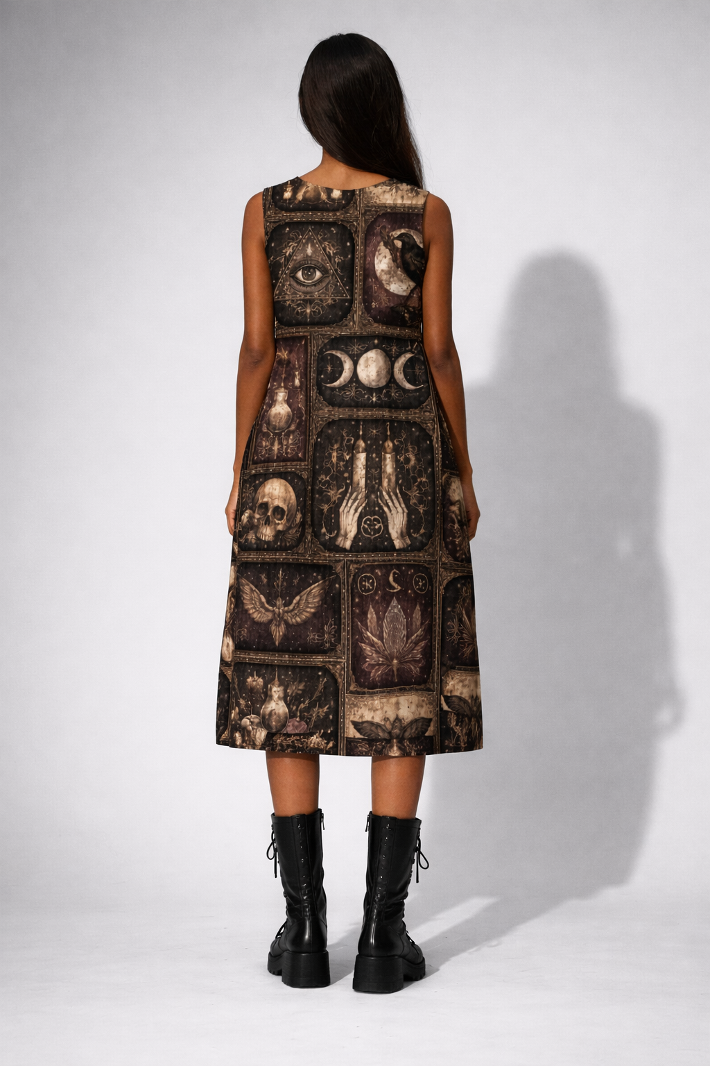 Okkultistisches Damen-Gothic-Kleid | Occult Magic Boho Patchwork 100% Baumwolle