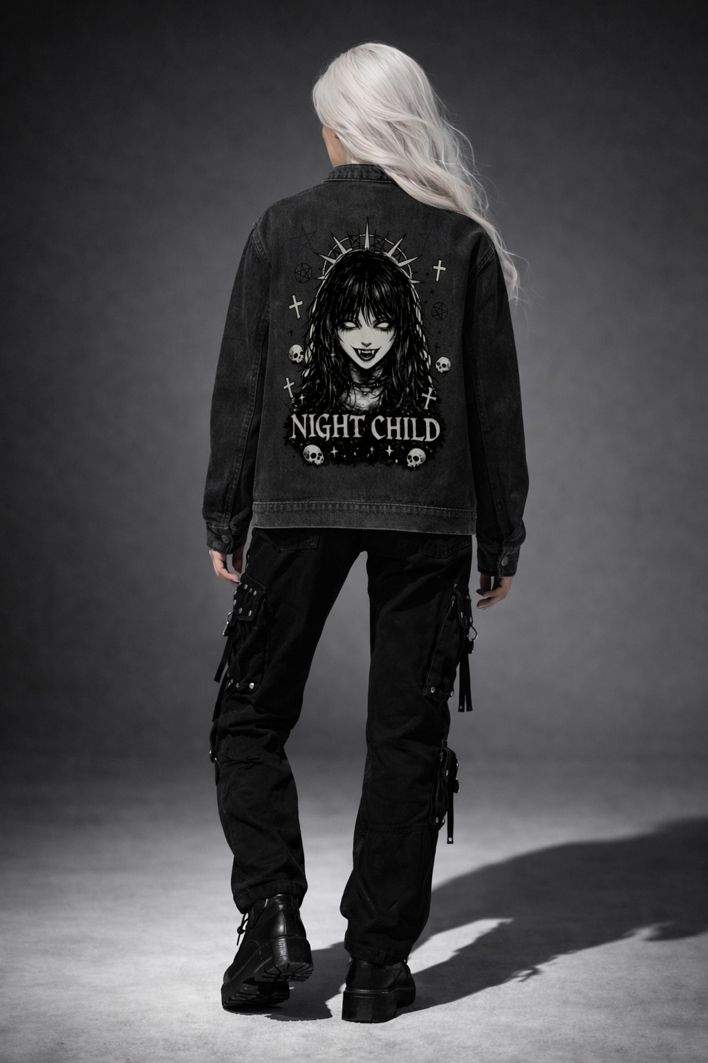 Gotische schwarze Jeansjacke | Night Child Y2K Gothic