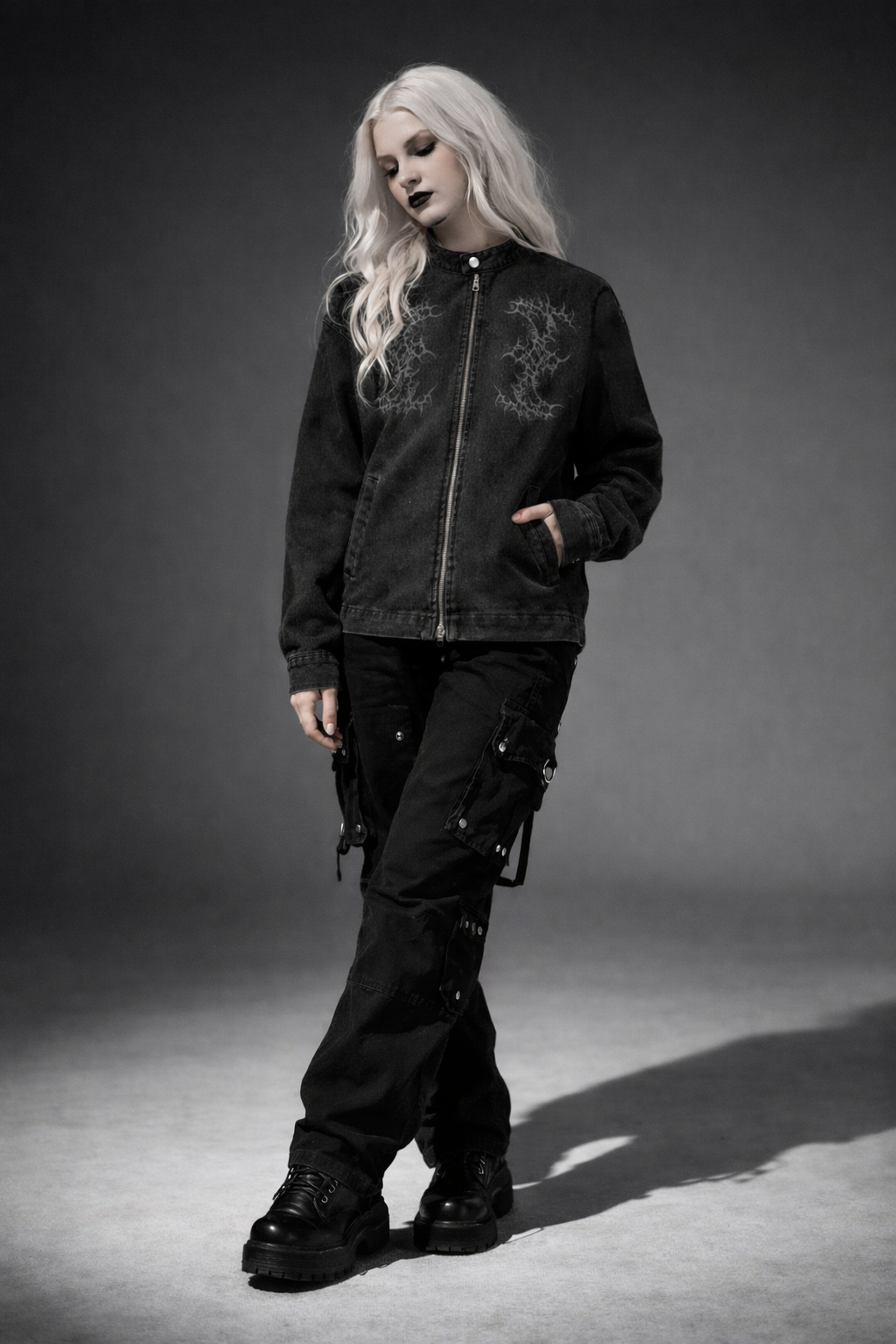 Gotische schwarze Jeansjacke | Night Child Y2K Gothic