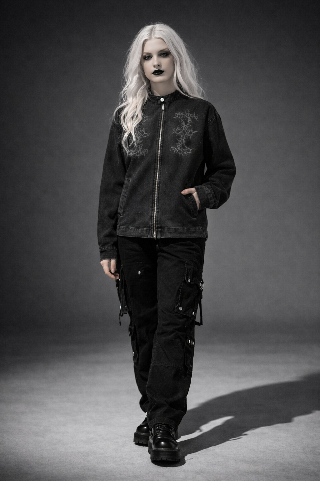 Gotische schwarze Jeansjacke | Night Child Y2K Gothic