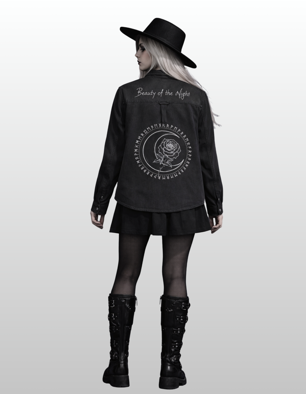 Women in gothic denim jacket