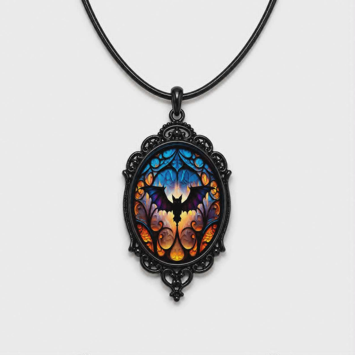 Gotische Buntglas-Fledermauskette | Midnight Cathedral Bat Necklace | Dunkler Gothic-Anhänger