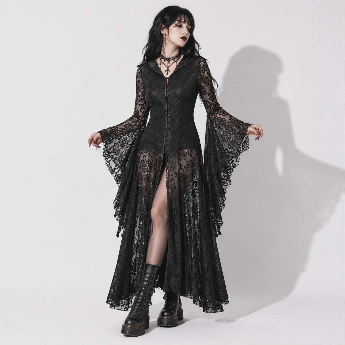 Dunkles gotisches viktorianisches Noir-Kleid | Black Cathedral Spitzenkleid
