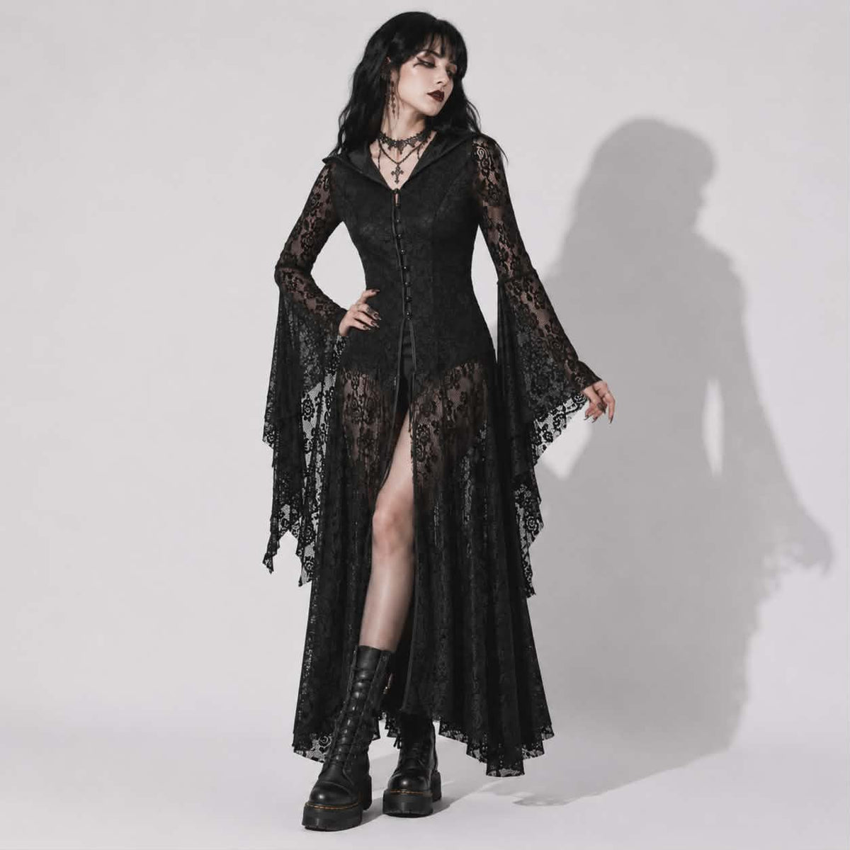 Dunkles gotisches viktorianisches Noir-Kleid | Black Cathedral Spitzenkleid