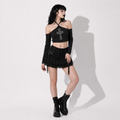 Gotisches Crop-Top Dark Fire Cross – schulterfreies Gothic-Top mit langen Ärmeln
