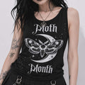 Gotisches Damen-Tanktop Moon Moth | Dark Romantic Goth Top mit Mond und Fledermäusen