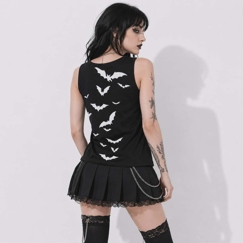Gotisches Damen-Tanktop Moon Moth | Dark Romantic Goth Top mit Mond und Fledermäusen