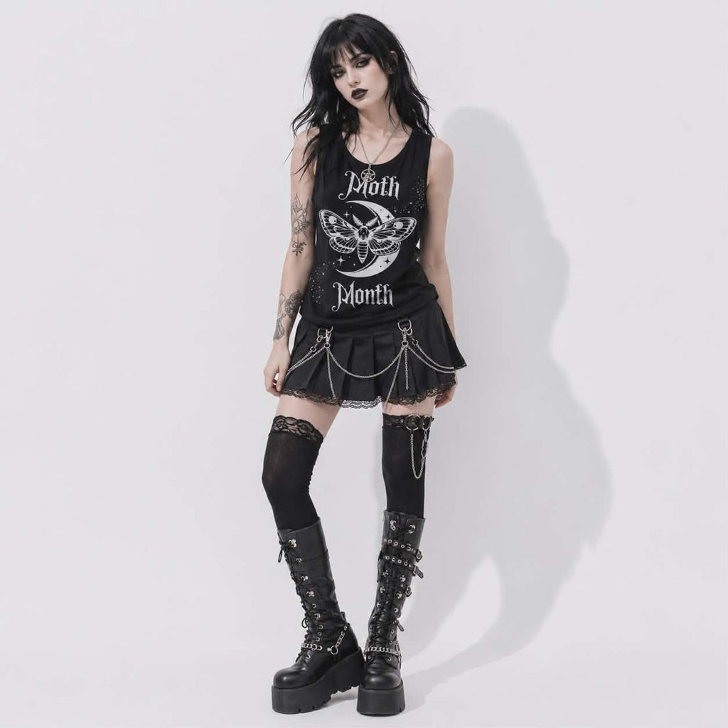 Gotisches Damen-Tanktop Moon Moth | Dark Romantic Goth Top mit Mond und Fledermäusen