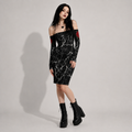 Gotisches Bodycon-Kleid Dark Marble Rose mit Schnürung | Gothic-Kleid mit schulterfreiem Schnitt und Schnürung am Rücken