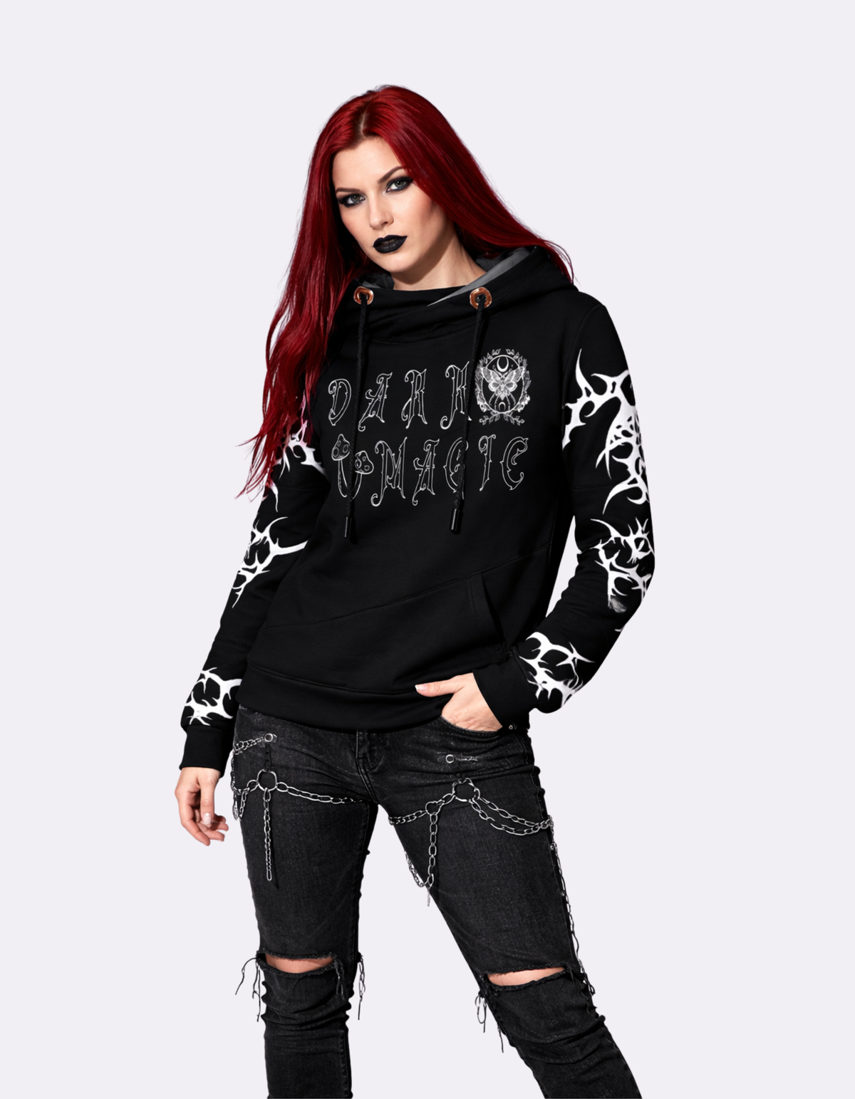 Damen-Kapuzenpullover im Gothic-Patchwork-Stil im Wicca-Look