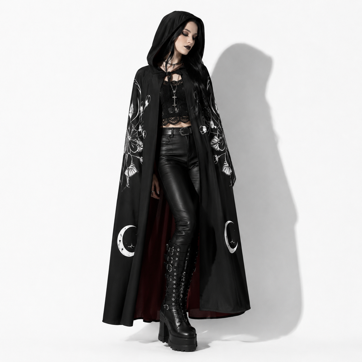 Gotischer Umhang mit Kapuze Moon Moth | Witchcore & Dark Academia Maxi-Mantel