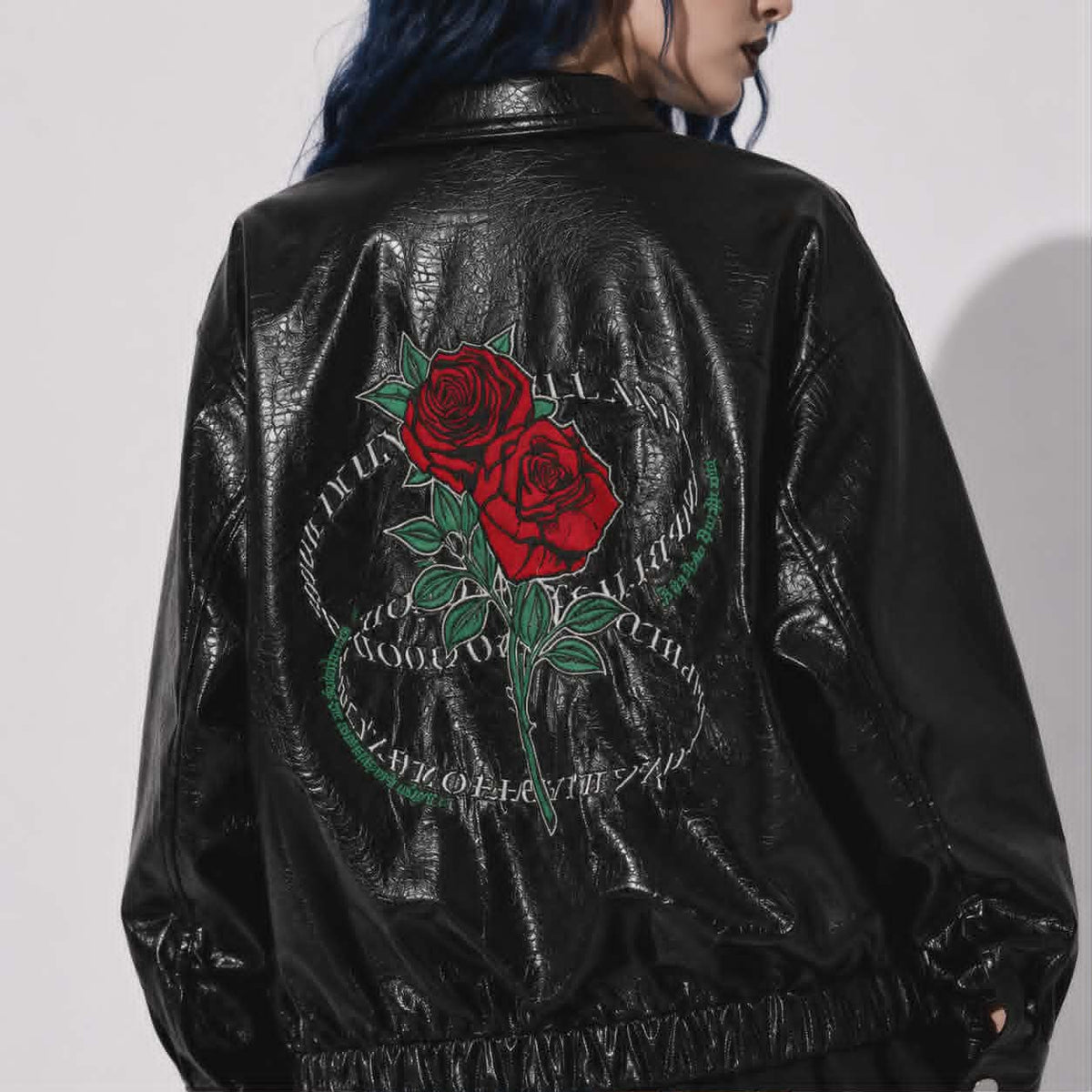 Gothic-Jacke aus veganem Leder „Black Thorn Rose“ | Oversize-Gothic-Lederjacke | Dark Romantic Streetwear | Unisex