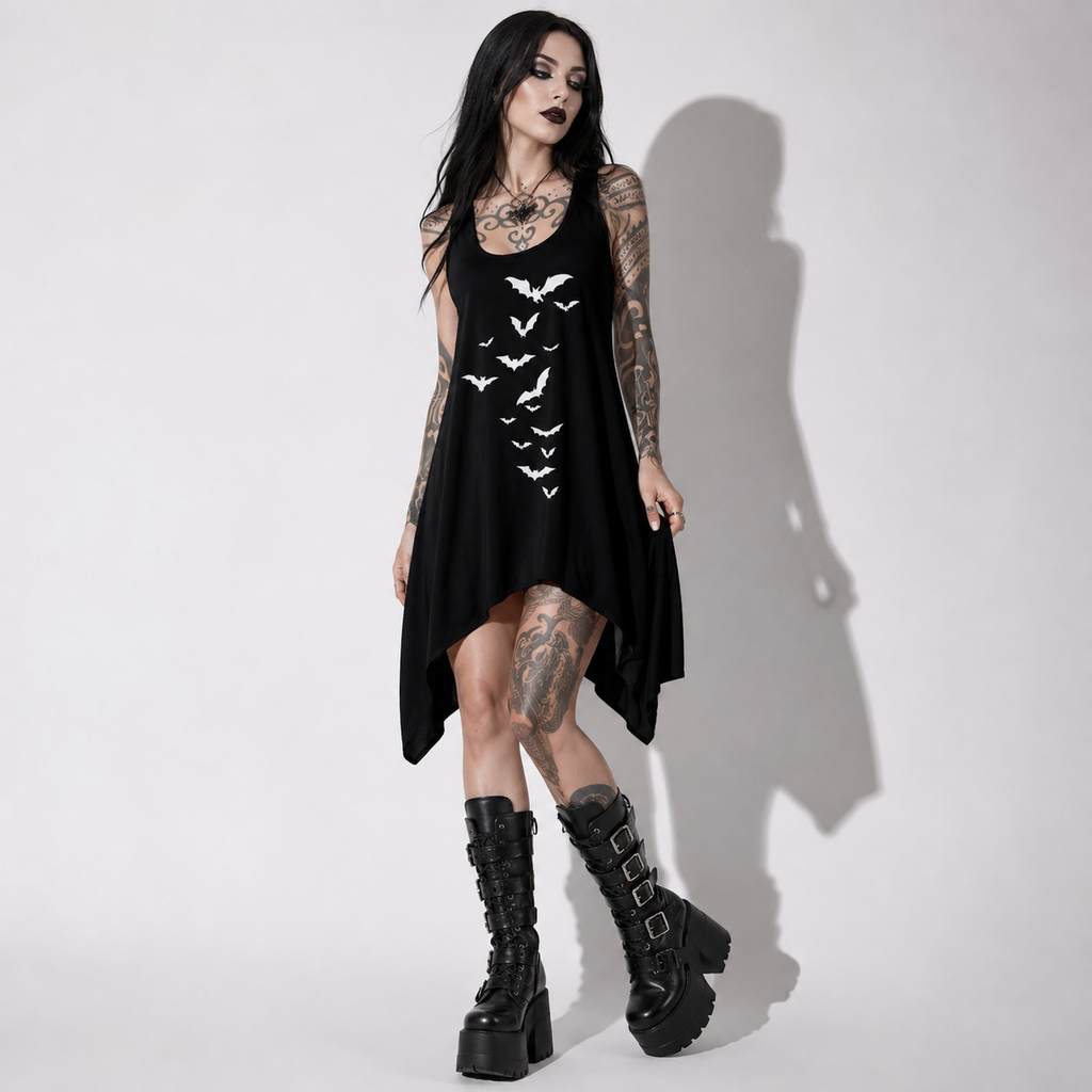 Gotisches Fledermaus-Kleid für den Nachtflug – Dark Summer Asymmetrical Dress