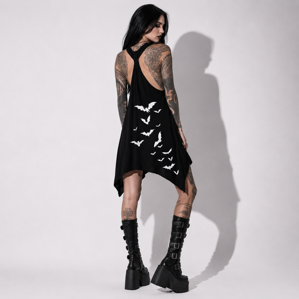 Gotisches Fledermaus-Kleid für den Nachtflug – Dark Summer Asymmetrical Dress