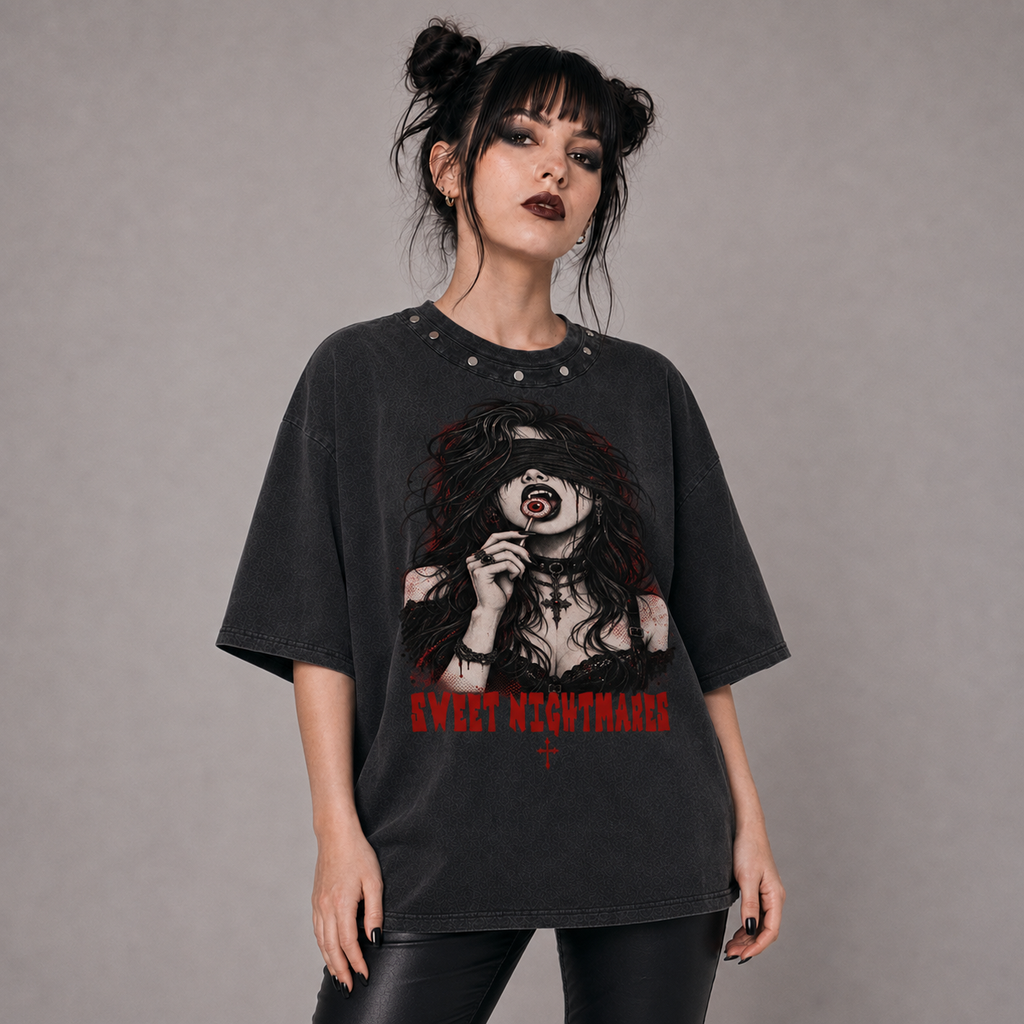 Gotisches Oversize-T-Shirt mit Nieten | Goth Pop – Sweet Nightmares