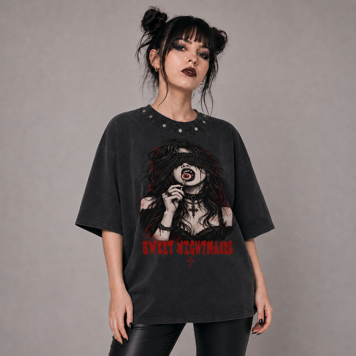Gotisches Oversize-T-Shirt mit Nieten | Goth Pop – Sweet Nightmares