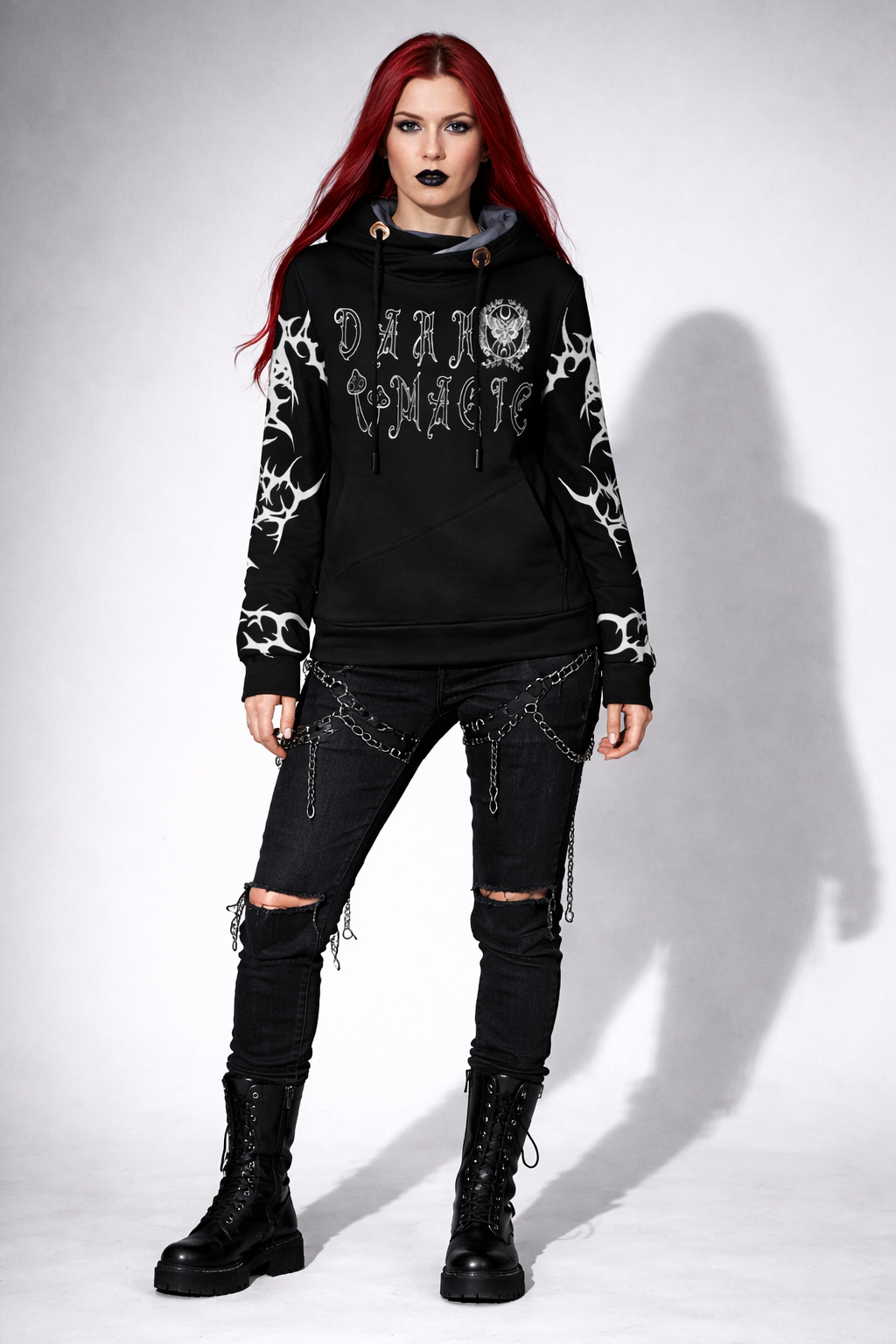 Damen-Kapuzenpullover im Gothic-Patchwork-Stil im Wicca-Look