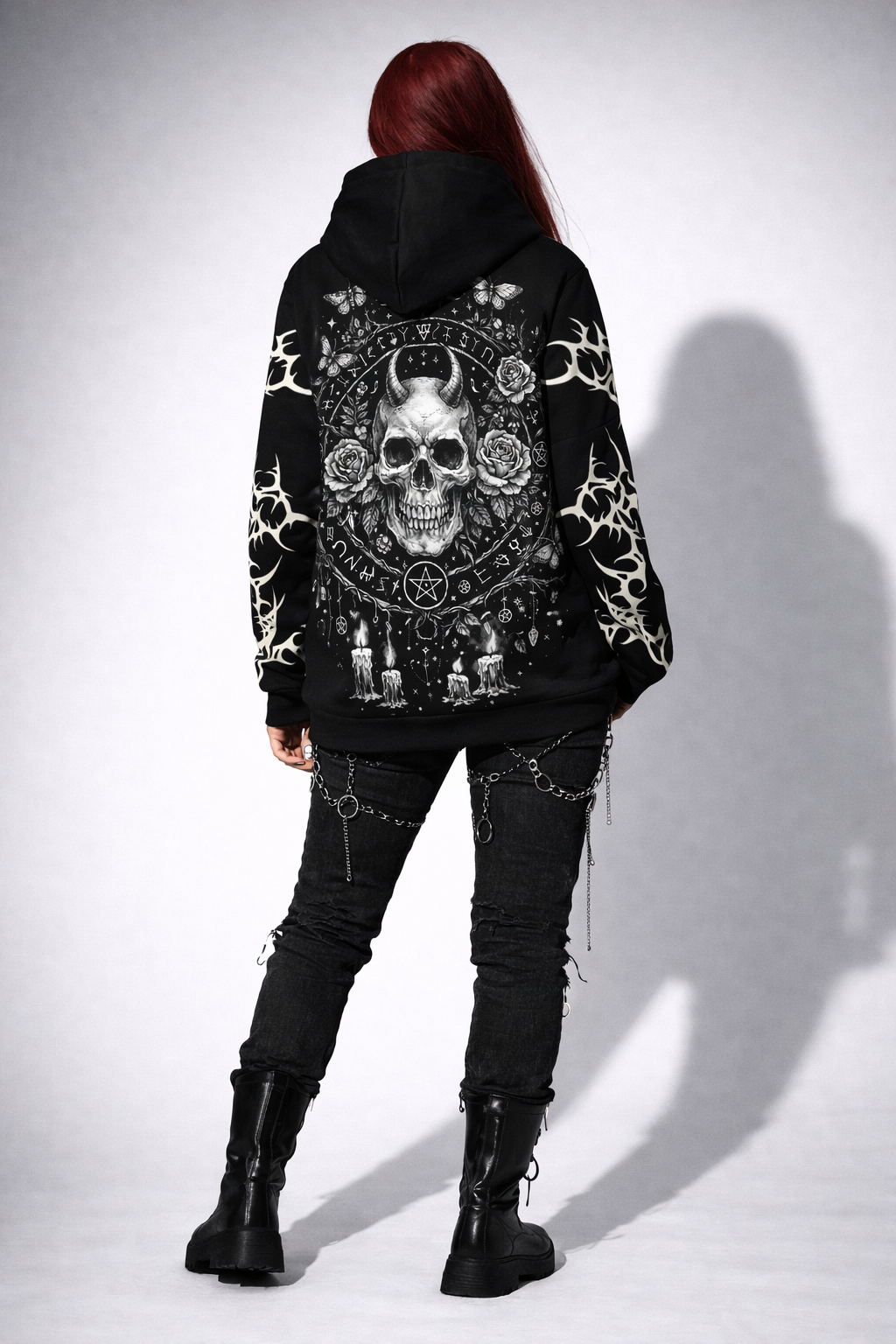 Damen-Kapuzenpullover im Gothic-Patchwork-Stil im Wicca-Look