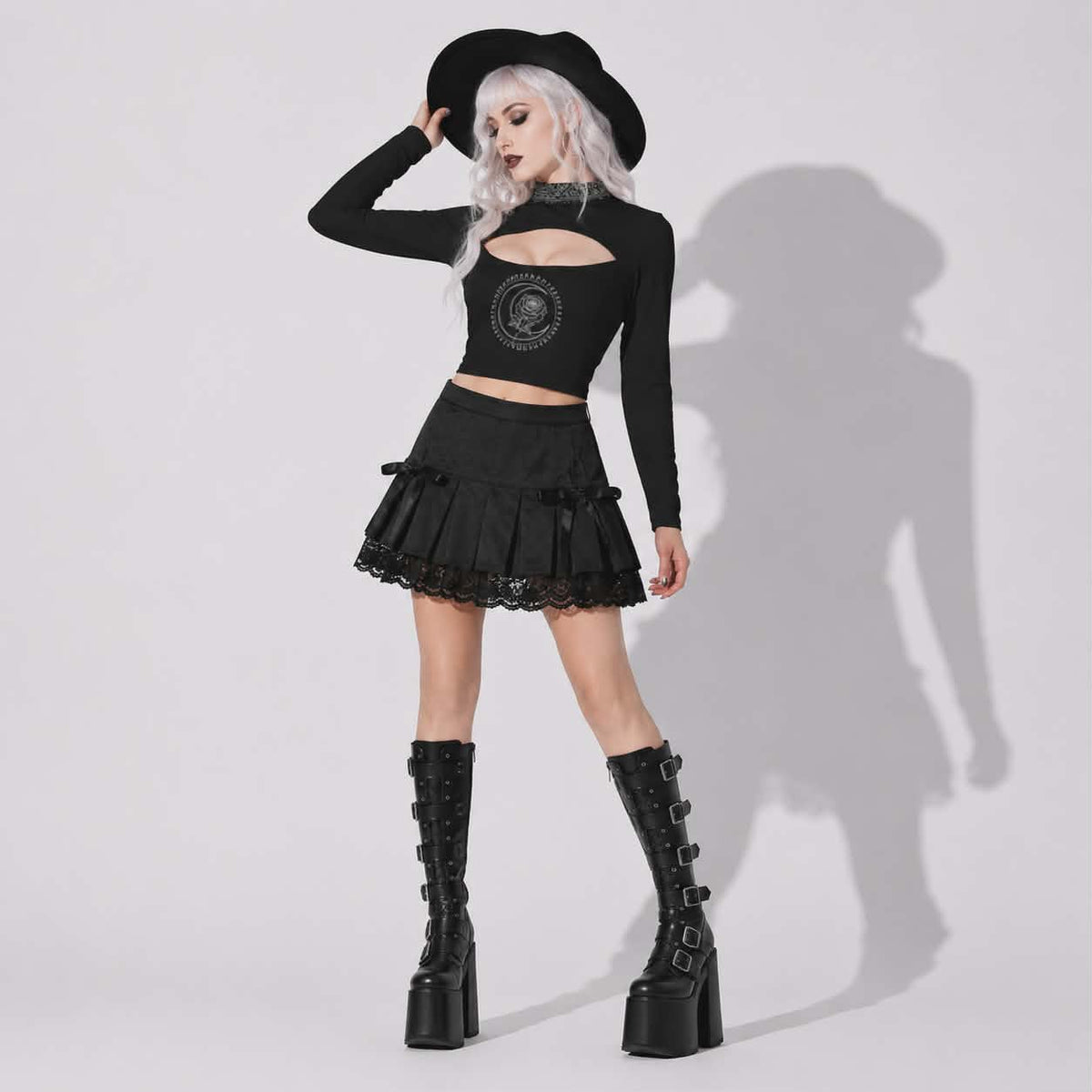 Gotisches Astral Rose Top | Occultes Cut-Out-Crop-Top