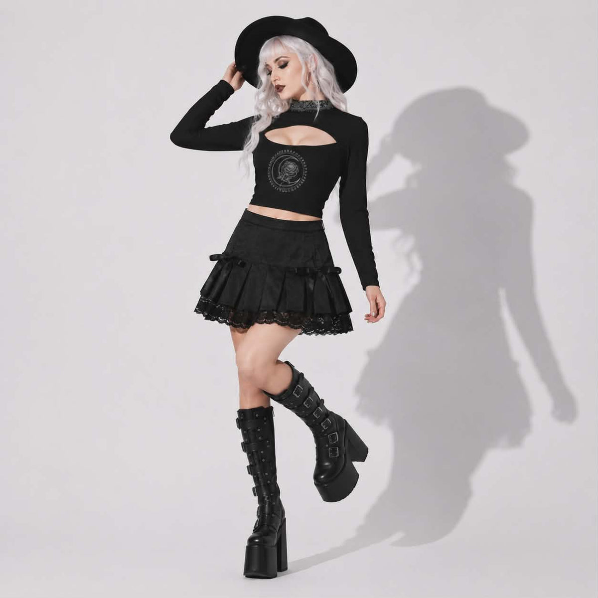 Gotisches Astral Rose Top | Occultes Cut-Out-Crop-Top
