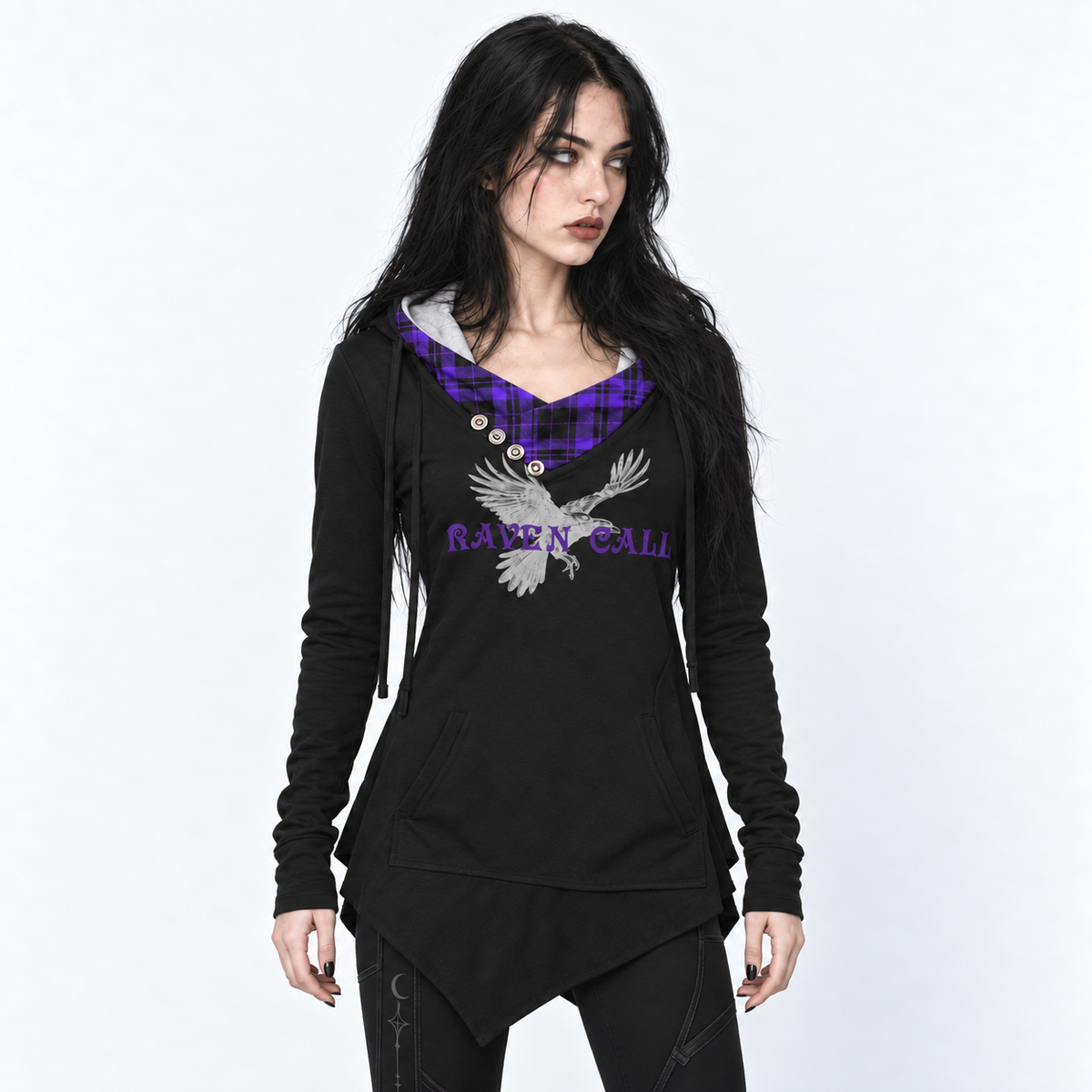 Gotycka Bluza Damska z Kapturem Raven Call | Witchcore Gothic