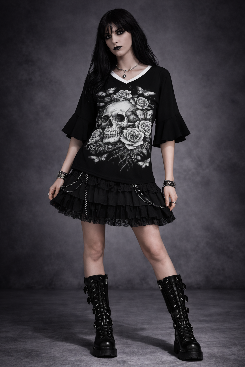 Gotische Damenbluse mit Rüschen | Garden of Death Gothic Bluse