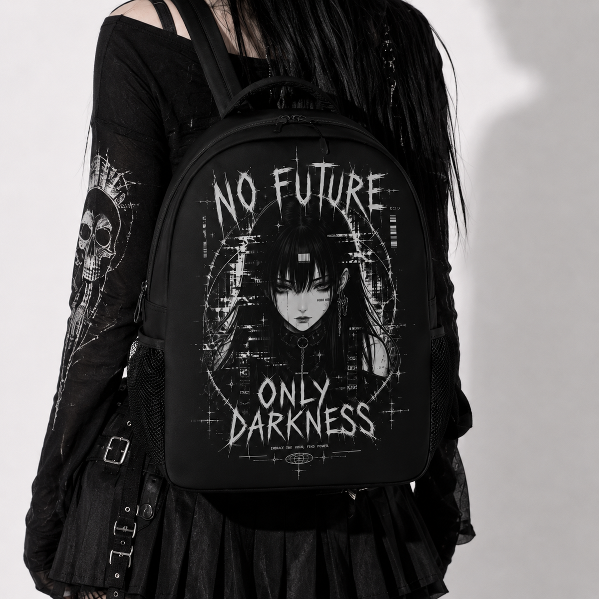 Gotischer Y2K-Rucksack „Only Darkness“ – Darkwear-Rucksack mit Anime-Goth-Motiv