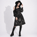 Gotisches Wicca-Kleid Sacred Geometry – Mondsymbole und magische Hände | Occult Witch Dress