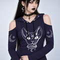 Gotisches Kleid mit Kapuze und schulterfrei | Okkultes Katzensiegel | 230 GSM
