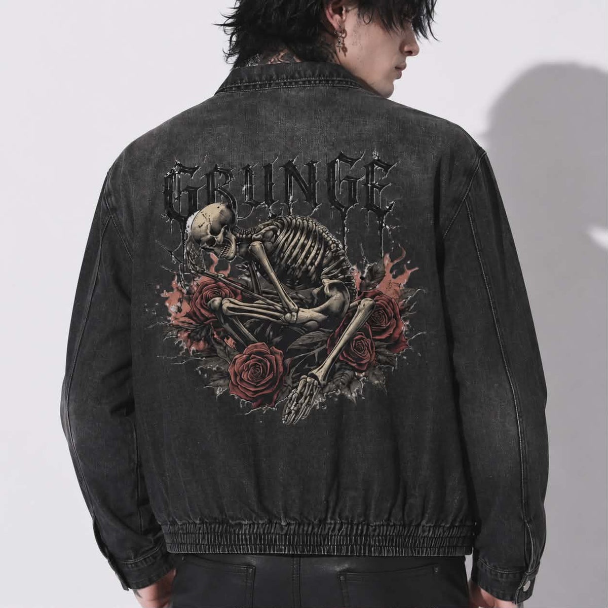 Grunge Goth Jeansjacke „Rotten Soul“ | Unisex Vintage Washed Denim | Alternative Gothic Grunge Jacke 320 GSM