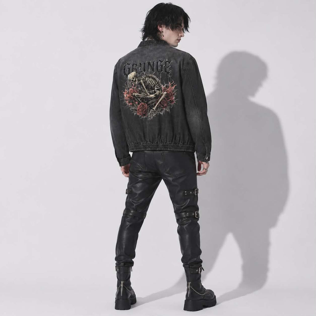 Grunge Goth Jeansjacke „Rotten Soul“ | Unisex Vintage Washed Denim | Alternative Gothic Grunge Jacke 320 GSM