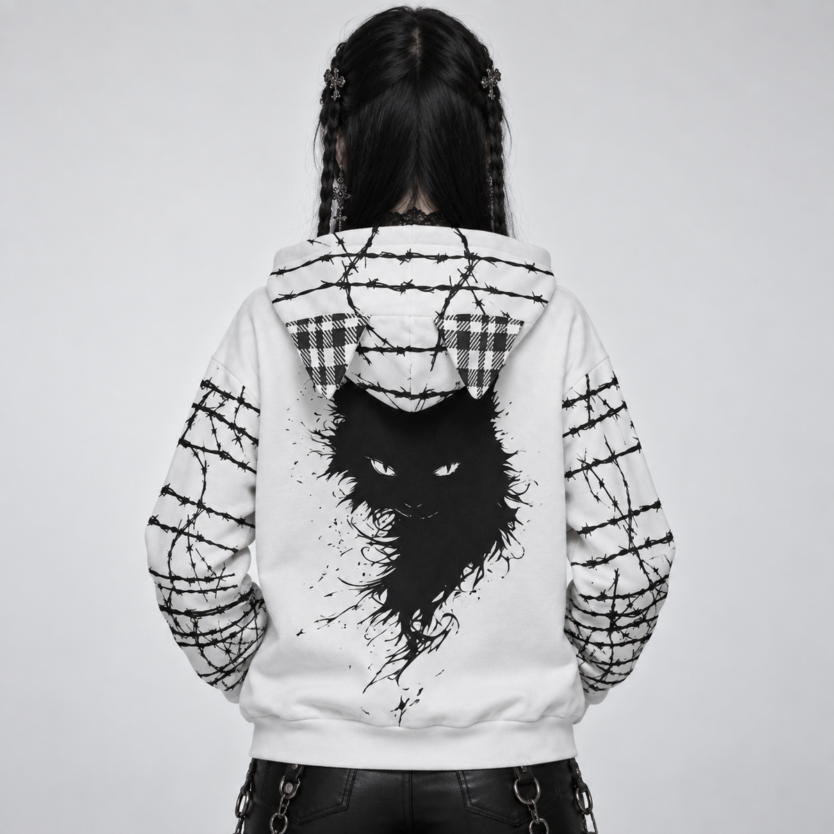 Damen-Sweatshirt Grunge Goth mit Katzenohren | Anarchy Cat Escape | 230 GSM