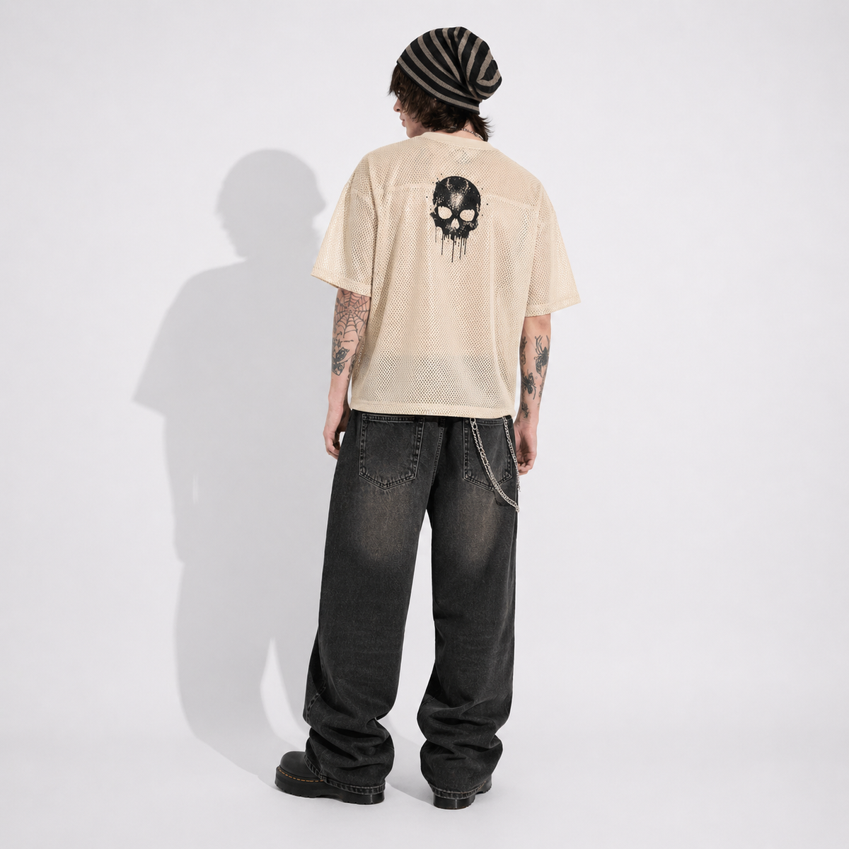 Mesh-Shirt Grunge Goth Dark Rose – Oversize Streetwear | Netz-T-Shirt mit Totenkopf | Alt Aesthetic