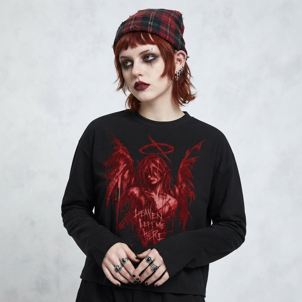Grunge Gothic Unisex-Langarmshirt | Heaven Left Me Here | Gefallener Engel