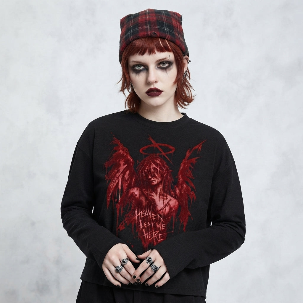 Grunge Gothic Unisex-Langarmshirt | Heaven Left Me Here | Gefallener Engel