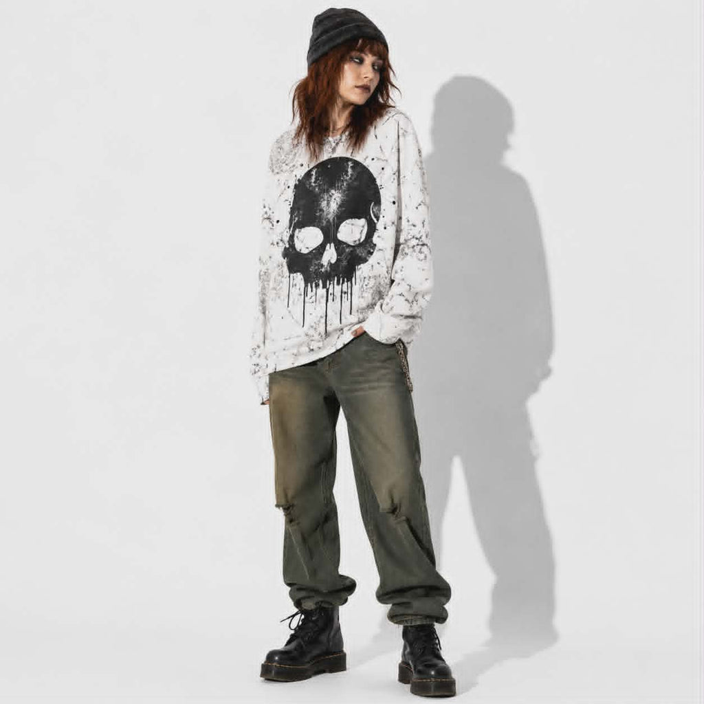 Oversize-Sweatshirt Skull Riot | Grunge Punk Totenkopf-Sweatshirt