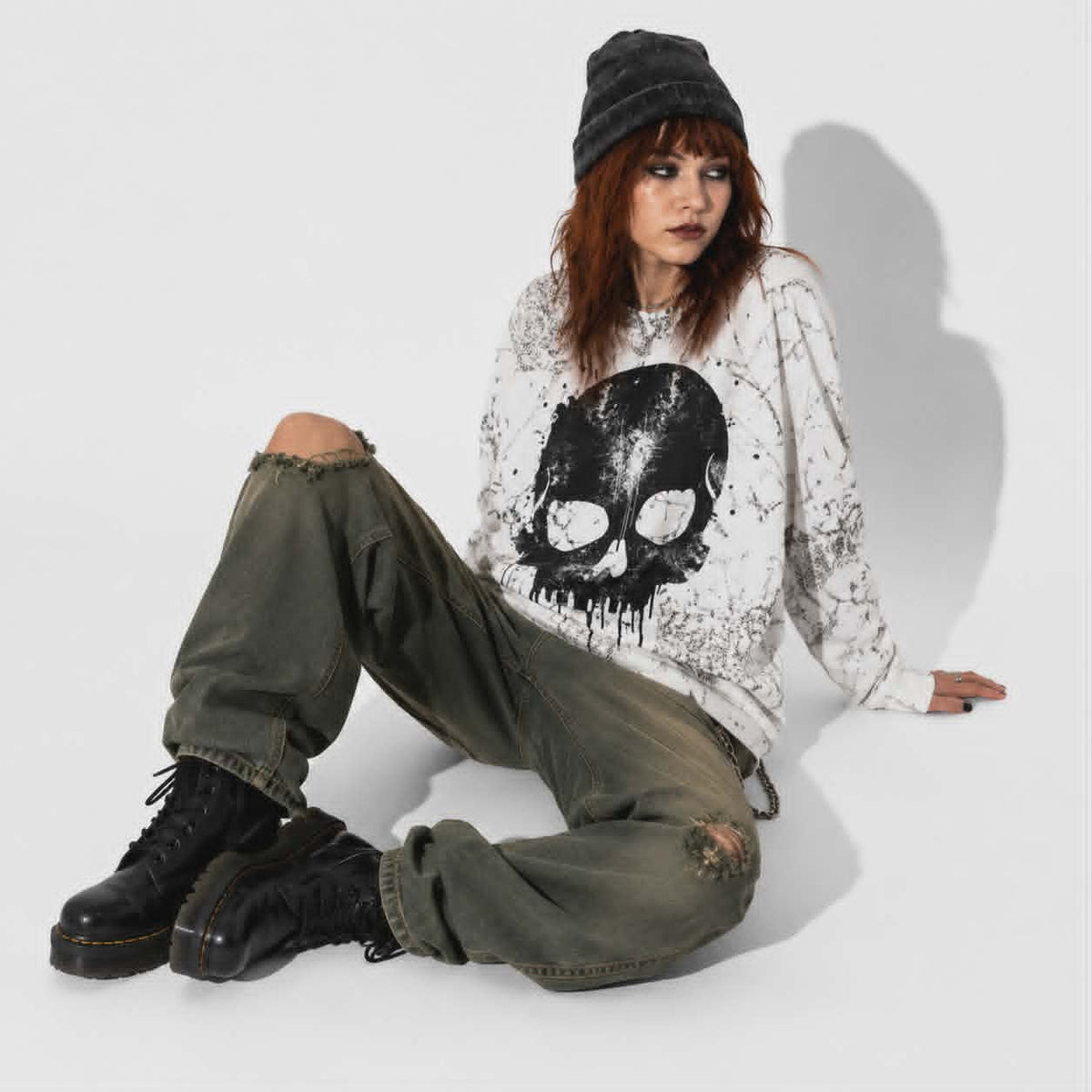 Bluza Oversize Skull Riot | Grunge Punk Skeleton Sweatshirt