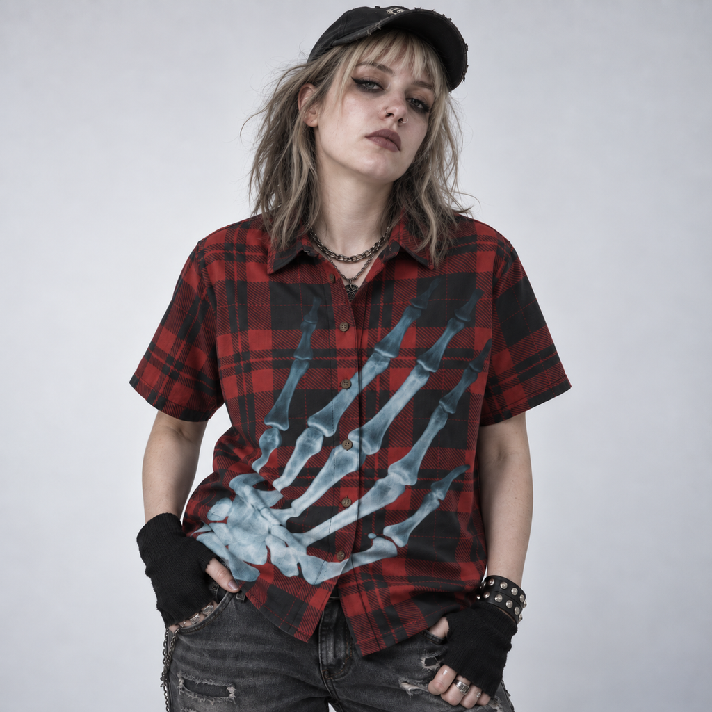 Grunge Damen Flanellhemd | X-Ray Decay Hand | Baumwolle 140 g/m²